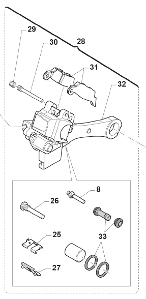 N1PL Nissin 1 Kolben Bremszange Bremssattel Bremsbeläge links