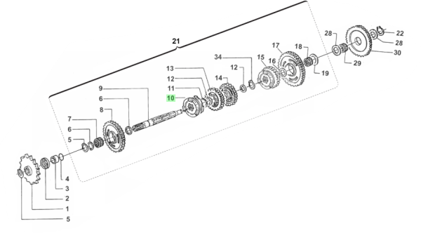 Schieberad Getriebe MX 125 2T. # 40519`