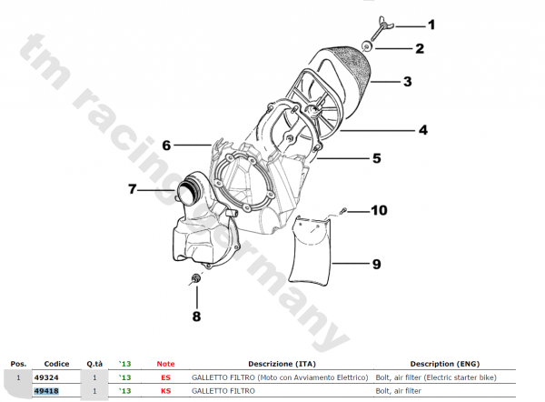 Flügelschraube Luftfilter modell KS, # 49418.