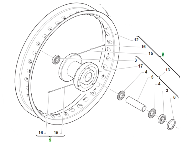 Felge und Nabe fertig eingespeicht vorne Vorderrad SMR 17x3.50. # 70304`