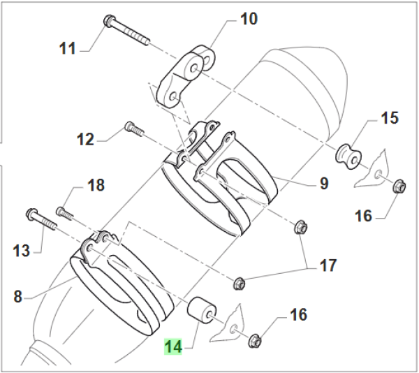 Distanzbuchse Schalldämpfer  DX Ø 16mm SP. 20mm F.6. # F48392`