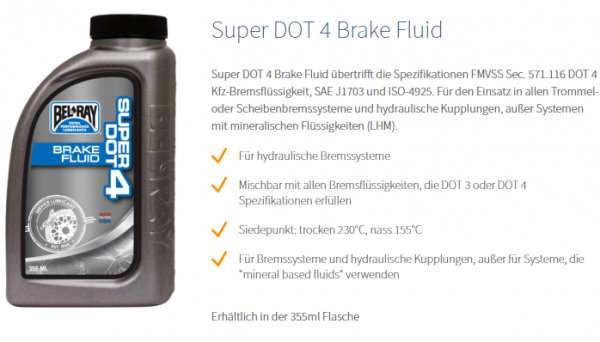 Bremsflüssigkeit Bel Ray, Dot 4, 355ml`
